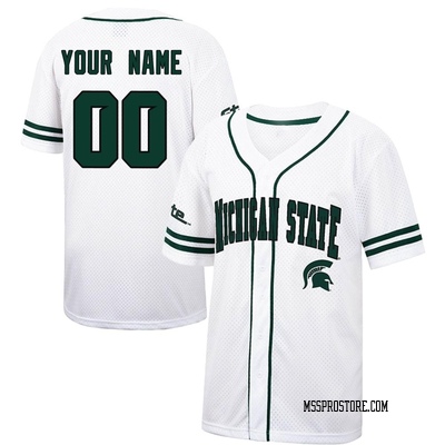 Men's Custom Michigan State Spartans Replica Colosseum /Green Free Spirited  Baseball Jersey - White