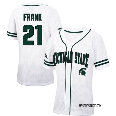 Men's Jack Frank Michigan State Spartans Replica Colosseum /Green Free  Spirited Baseball Jersey - White
